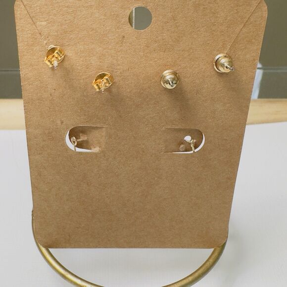 Vintage Gold Tone Earrings Lot of 3 Pair Heart and Garnet Dangle Rose Dandelion - Picture 5 of 5